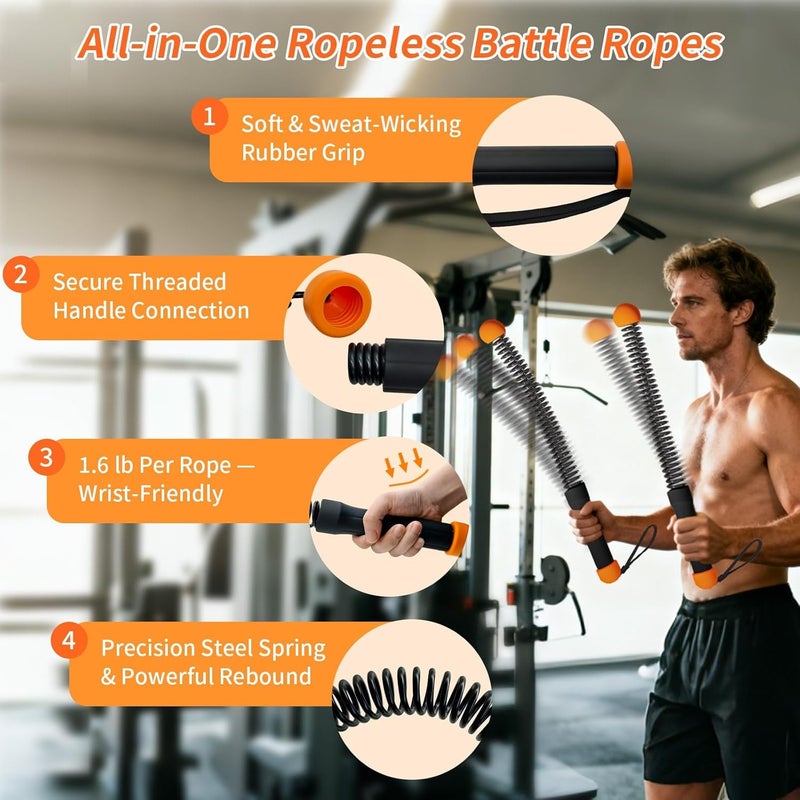 AESTLL Ropeless Battle Ropes Weighted — 2 Pack Portable Cordless Battle Ropes for HIIT & Cardio Full-Body Workout Tool with Non-Slip Spiral Handles, Travel-Friendly Home Gym Equipment for Women & Men - Image 2